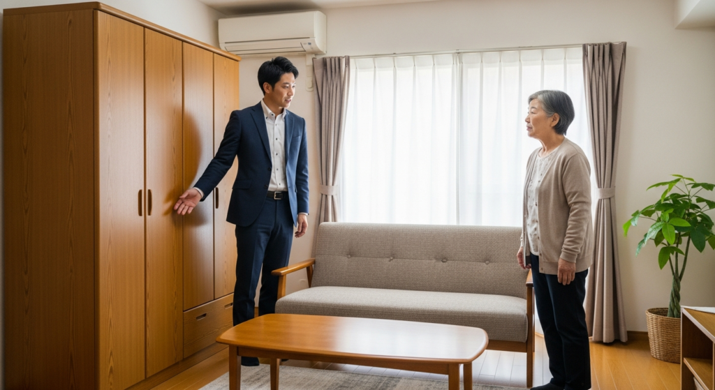 訪問見積で営業が荷物量を確認する様子
