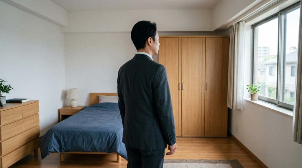 訪問見積で部屋の状態を確認している営業担当者