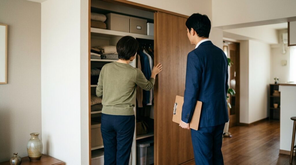 訪問見積でお客様が物量を見せる場面。見落としたなら会社の責任になる