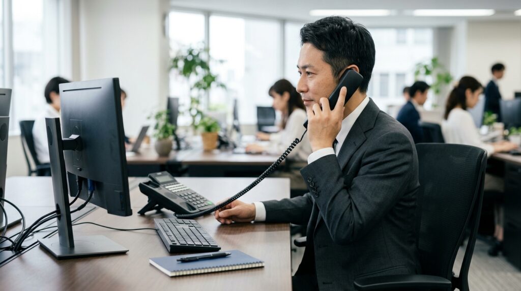 引越しの見積もりの連絡を入れる営業のデスク