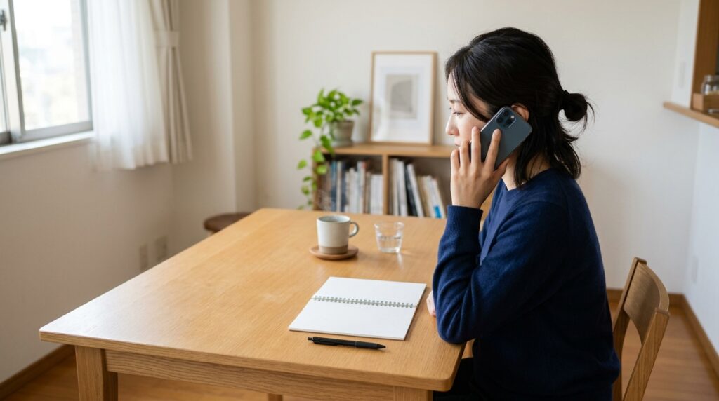 電話で引越しの見積もりを聞いている様子