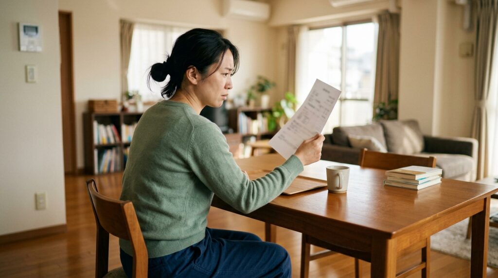 総額だけが書かれた引越しの見積書を一人で見ている場面