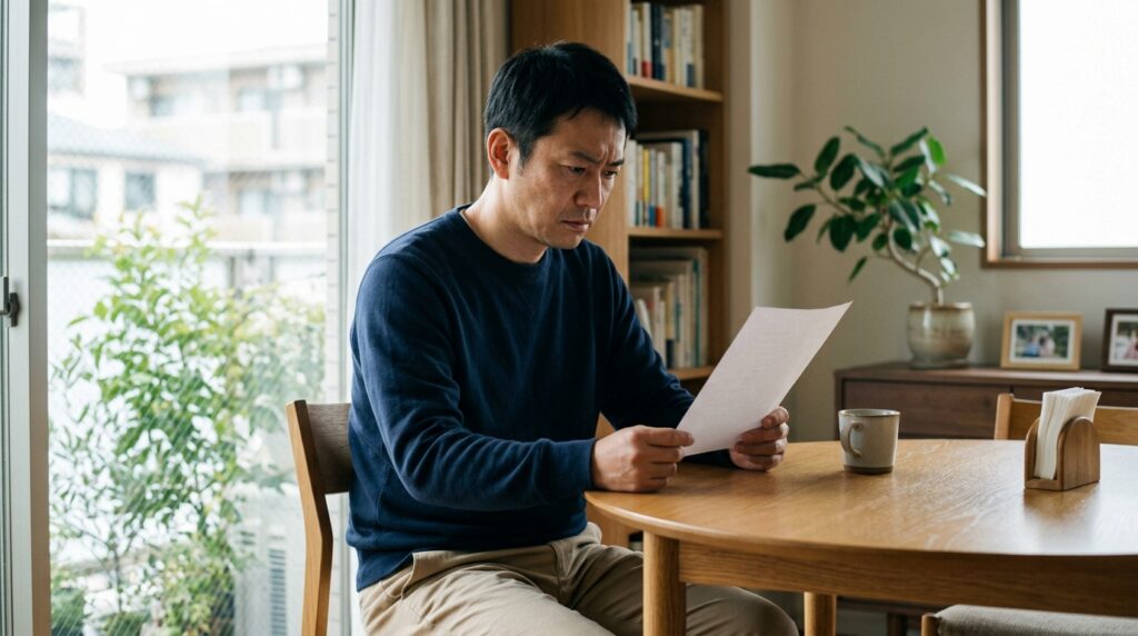 キャンセルを迷いながら契約書を見る人
