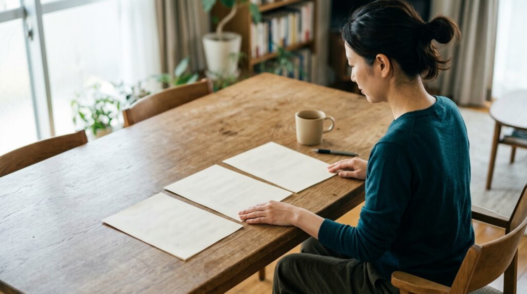 3社の引越しの見積書を並べて総額を見比べる